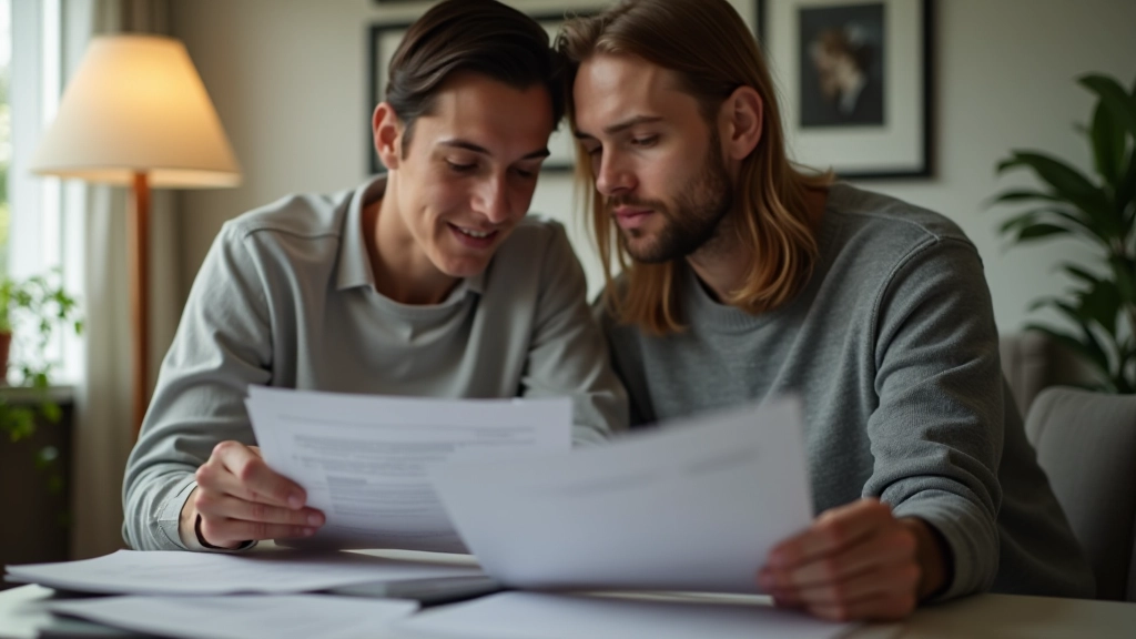 Paar analysiert gemeinsam Finanzunterlagen am Küchentisch