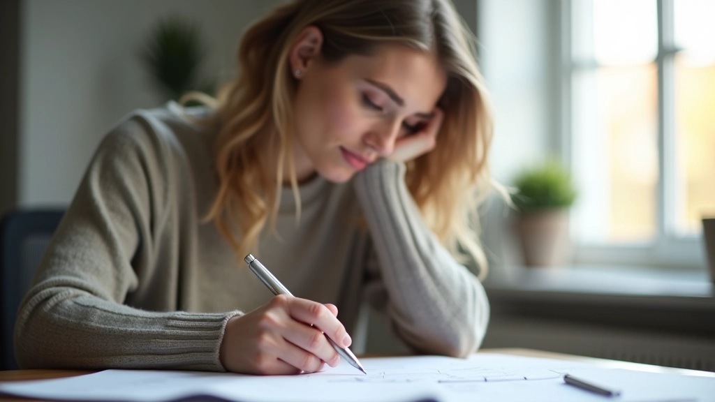 Person schreibt Notizen auf einem Finanzplan-Dokument